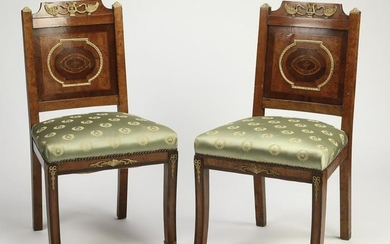 (2) Early 20th c. French Empire style inlaid chairs