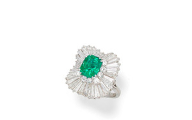 An emerald and diamond ballerina ring,, 1977
