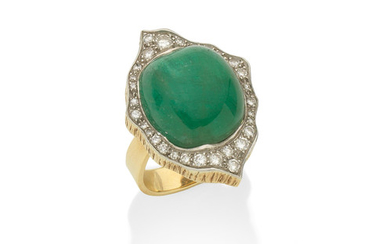 An emerald and diamond cluster ring,, by Grima