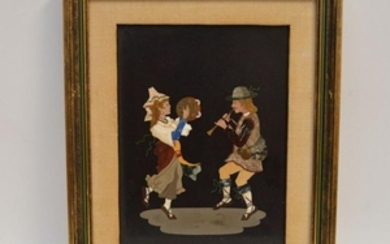 FRAMED PIETRA DURA PLAQUE depicting a man playing a