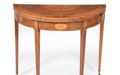 A George III satinwood and marquetry folding card table