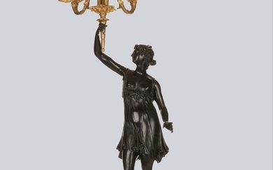 A Gilt And Patinated Bronze Figurative Candelabra By Vishnevsky Bros.