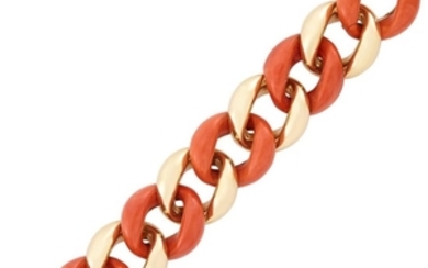 Gold and Coral Curb Link Bracelet, Seaman Schepps