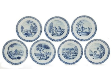 Group of seven Dutch Delft calendar plates, Lampetkan