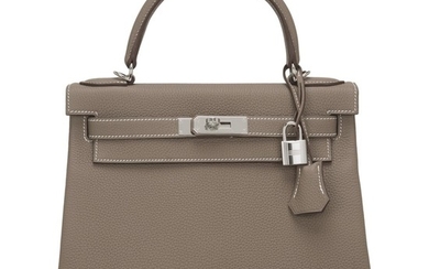 Hermès Etoupe Retourne Kelly 28cm of Togo Leather with Palladium Hardware