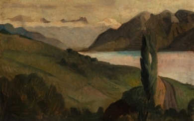 Jaques Berger (Villeneuve 1902 - Lausanne 1977) MOUNTAIN LANDSCAPE WITH LAKE, 1935