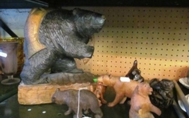 A large Black Forest bear, other carved animals (slightly a/f) and other Black Forest bears
