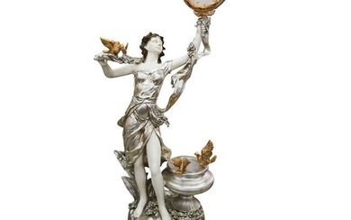 Large Neoclassical Patinated Composite Figural Clock
