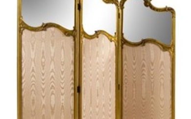 A Louis XV Style Giltwood Three-Panel Floor Screen