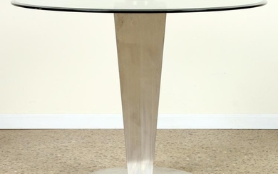MODERN BRUSHED STEEL TABLE BASE BEVELED GLASS TOP