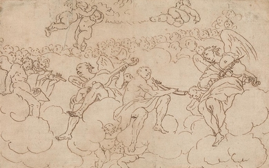 NORTH ITALIAN SCHOOL, 17TH CENTURY Music-Making Angels. Pen and brown ink on cream...