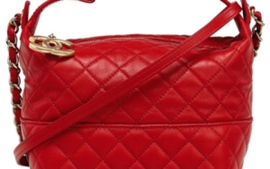 A RED LAMBSKIN LEATHER MINI HOBO BAG WITH ANTIQUE GOLD HARDWARE, CHANEL, 2014