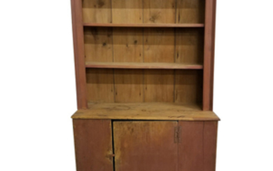 Red-painted Pine Slant-back Cupboard