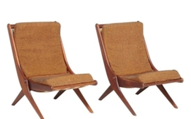 Reyway, a pair of Scimitar teak folding lounge chairs