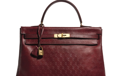 A ROUGE H EMBOSSED LEATHER RETOURNÉ KELLY 35 WITH GOLD HARDWARE, HERMÈS, 1973