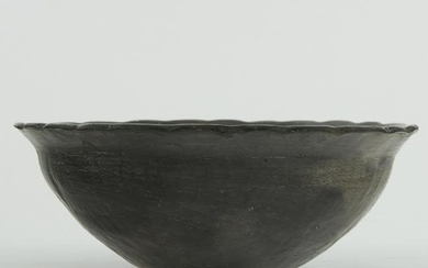 Santa Clara Blackware Pottery Bowl w/ Scalloped R