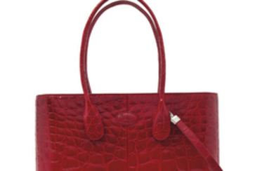 A SHINY RED ALLIGATOR LADY D BAG WITH SILVER HARDWARE, TOD'S, 2005