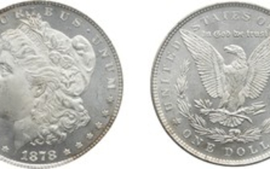 Silver Dollar, 1878, 7 Tail Feathers, Reverse of 1879 (round breast), PCGS MS 65 PL