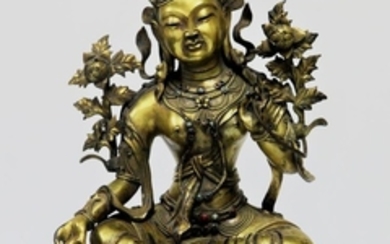 A Sino-Tibetan gilt-bronze figure of Manjushri Qianlong period, 18th Century.