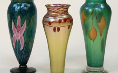 Three Orient and Flume Art Glass Vases
