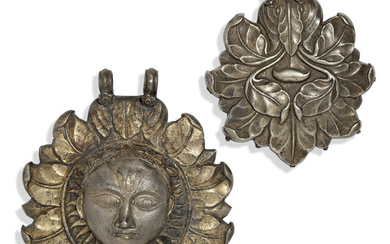 TWO GILT-SILVER ENGRAVED AND REPOUSSÉ PENDANTS, POSSIBLY MEWAR, RAJASTHAN, NORTH INDIA, 19TH CENTURY OR LATER
