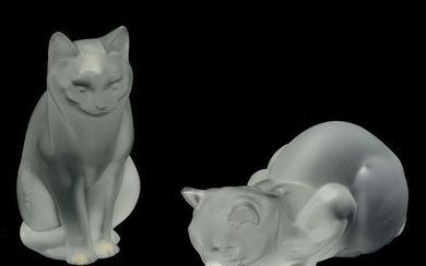 Two Lalique Frosted Crystal Cats.