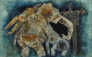 UNTITLED (ELEPHANTS IN BLUE), Maqbool Fida Husain