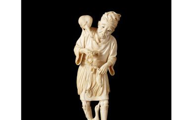 An ivory okimono of a fisherman with cormorant (slight defects) Japan, early 20th century (h. 19 cm.)