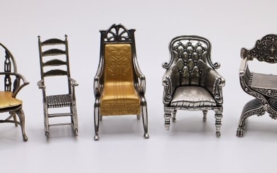 (5) STERLING SILVER ANTIQUE MINIATURE CHAIRS