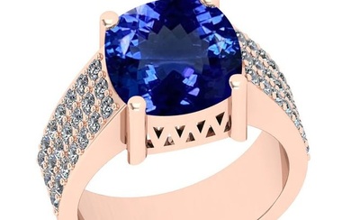 5.18 Ctw VS/SI1 Tanzanite And Diamond 18K Rose Gold Vintage Style Engagement Ring