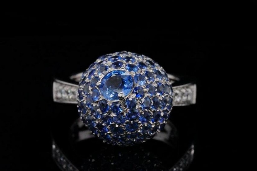 5.25ctw Blue Sapphire, 0.30ctw Diamond and 18K Ring