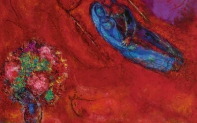 LES AMOUREUX DANS LE CIEL ROUGE, Marc Chagall