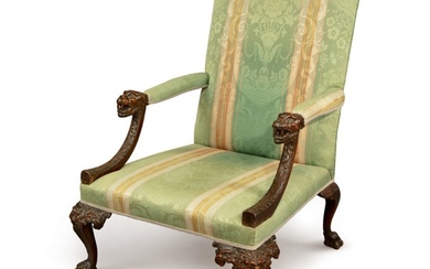 A GEORGE II MAHOGANY LIBRARY ARMCHAIR, 18TH/19TH CENTURY