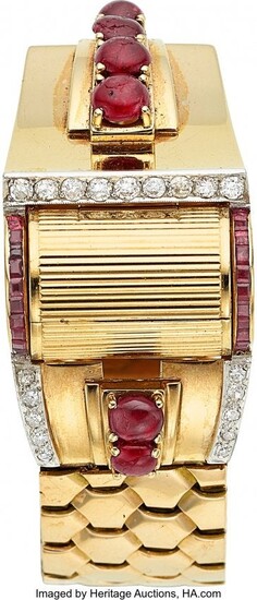 55140: Retro Swiss Lady's Diamond, Ruby, Gold Covered D
