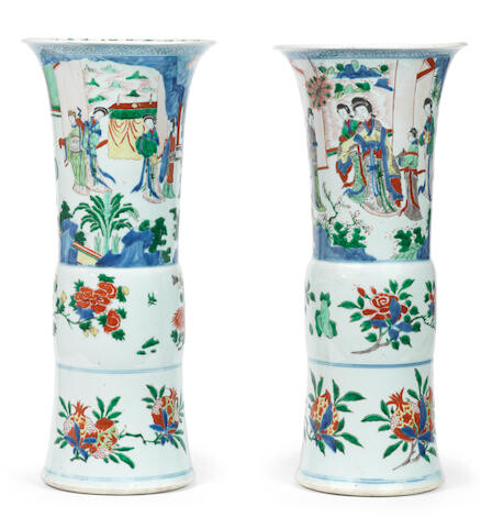 A pair of wucai flaring vases, Gu