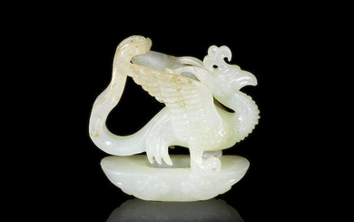 A green jade phoenix finial or fitting