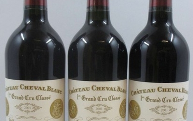 3 bouteilles CHÂTEAU CHEVAL BLANC 2001 1er GCC (A) Saint Emilion