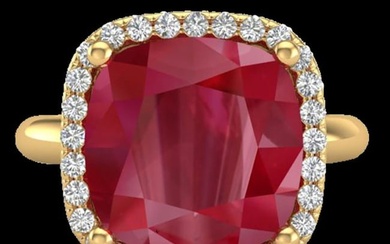 6 ctw Ruby & Micro Pave VS/SI Diamond Certified Ring 18k Yellow Gold