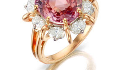 A padparadscha sapphire and diamond ring,, Oscar Heyman