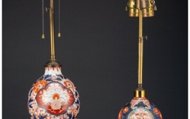 61040: Two Imari Porcelain Lamps 28 x 7-1/2 inches (71.