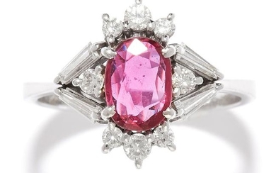 RUBY AND DIAMOND RING, H.STERN in 18ct white gold, set