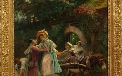 JULES GIRARDET OIL ON CANVAS RECEIVING THE LADY