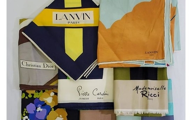 8 Vintage Silk Scarves Ricci, Dior, Lanvin and Cardin