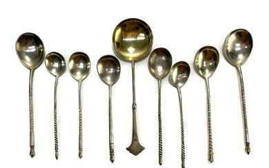 9 Russian 84 Silver Spoons.
