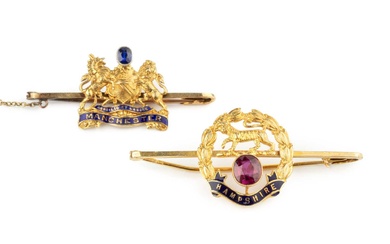 A 15ct gold, enamel and gem set regimental brooch, for...