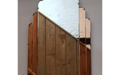 A 1930s Art Deco wall mirror with peach glass panels, 53.5cm...