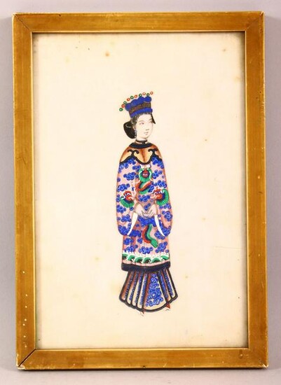 A 19TH CENTURY CHINESE RICE PAPER PAINTING OF A FEMALE