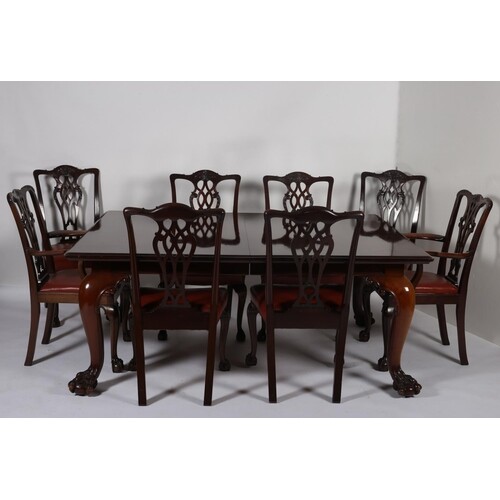 A 19TH CENTURY CHIPPENDALE DESIGN MAHOGANY NINE PIECE DINING...