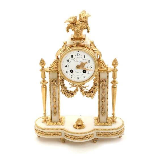NOT SOLD. A 19th century Louis Philippe gilt bronze and white marble mantel clock. Signed Balthazar, Paris. H. 42 cm. – Bruun Rasmussen Auctioneers of Fine Art