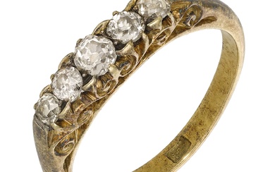 A 19th century five stone diamond ring, set with graduated old brilliant-cut...